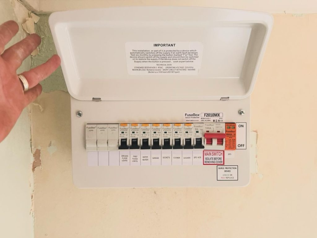 New metal consumer unit with RCBO protection installed by Lightning Electric Services